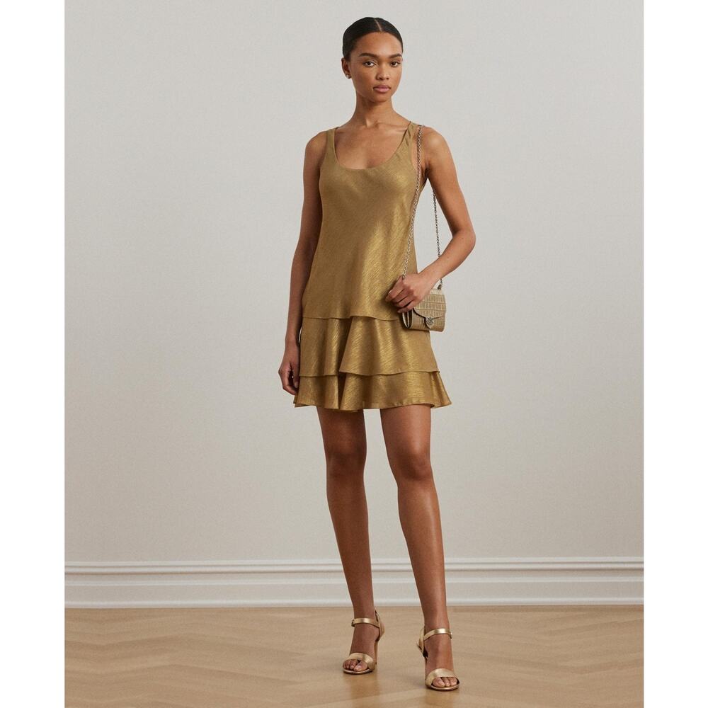 Lauren Ralph Lauren Metallic Chiffon Sleeveless Shift Dress Tan/Gold Size 6 2026